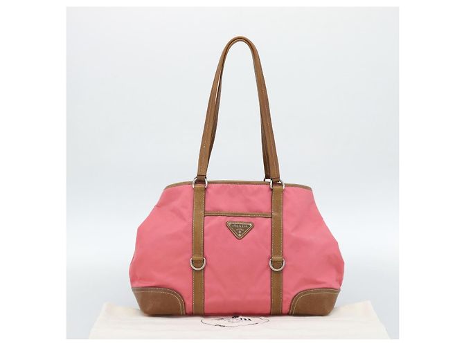 Borsa Tote PRADA in pelle e nylon rosa argento Auth 183896V - vista 12