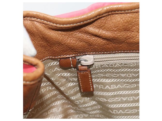 Borsa Tote PRADA in pelle e nylon rosa argento Auth 183896V - vista 21