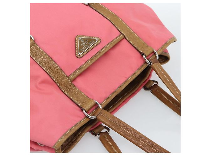 Borsa Tote PRADA in pelle e nylon rosa argento Auth 183896V - vista 6