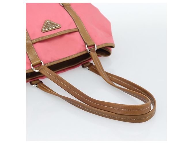 Borsa Tote PRADA in pelle e nylon rosa argento Auth 183896V - vista 7