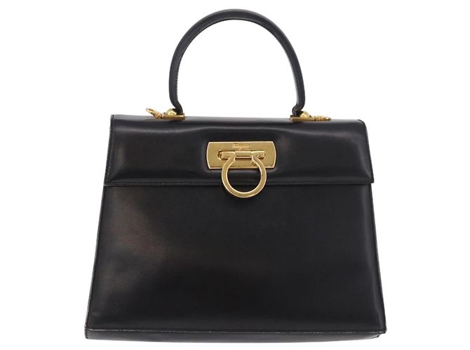 Borsa a Mano Salvatore Ferragamo Gancini in Pelle Nera e Oro Auth 183947 Nero D'oro - vista 2