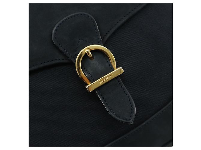 Borsa a tracolla Salvatore Ferragamo Gancini in scamosciato blu navy e oro Autentica 182997 - vista 14