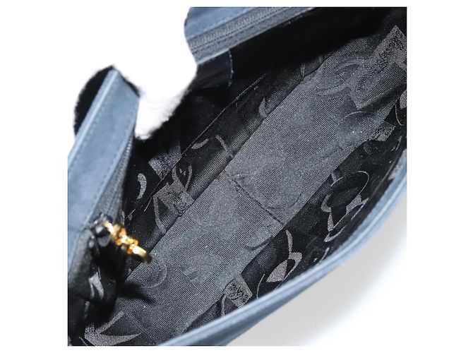 Borsa a tracolla Salvatore Ferragamo Gancini in scamosciato blu navy e oro Autentica 182997 - vista 17