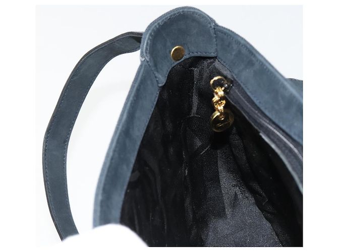 Borsa a tracolla Salvatore Ferragamo Gancini in scamosciato blu navy e oro Autentica 182997 - vista 19