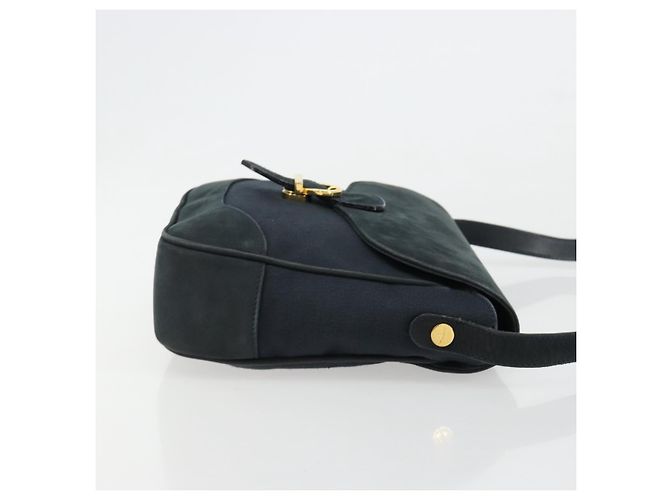 Borsa a tracolla Salvatore Ferragamo Gancini in scamosciato blu navy e oro Autentica 182997 - vista 4