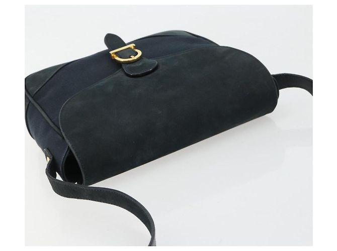 Borsa a tracolla Salvatore Ferragamo Gancini in scamosciato blu navy e oro Autentica 182997 - vista 6