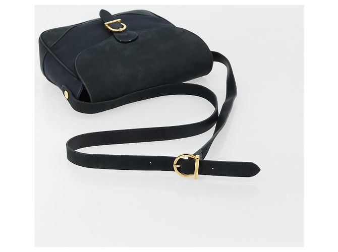 Borsa a tracolla Salvatore Ferragamo Gancini in scamosciato blu navy e oro Autentica 182997 - vista 7