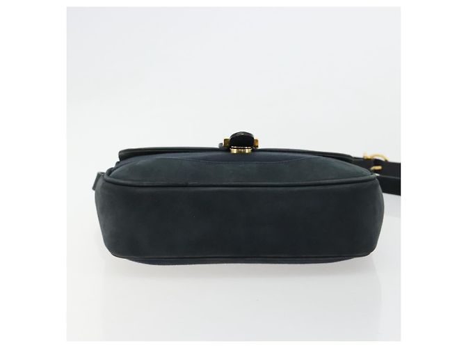 Borsa a tracolla Salvatore Ferragamo Gancini in scamosciato blu navy e oro Autentica 182997 - vista 9