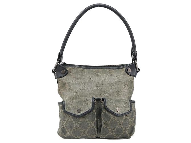 Céline Bolso de hombro CELINE Paris Macadam Canvas Denim Gris Plata Auth 182647A Castaño - vista 2