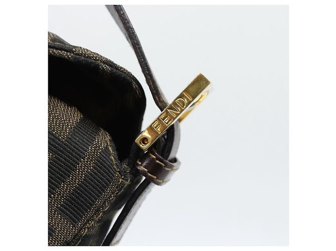 FENDI Zucca Canvas Mamma Baguette Shoulder Bag Black Brown Auth 183031V Marrone Nero - vista 14