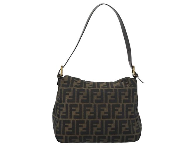 FENDI Zucca Canvas Mamma Baguette Shoulder Bag Black Brown Auth 183031V Marrone Nero - vista 3