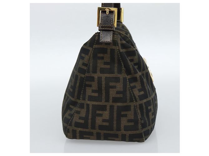FENDI Zucca Canvas Mamma Baguette Shoulder Bag Black Brown Auth 183031V Marrone Nero - vista 4