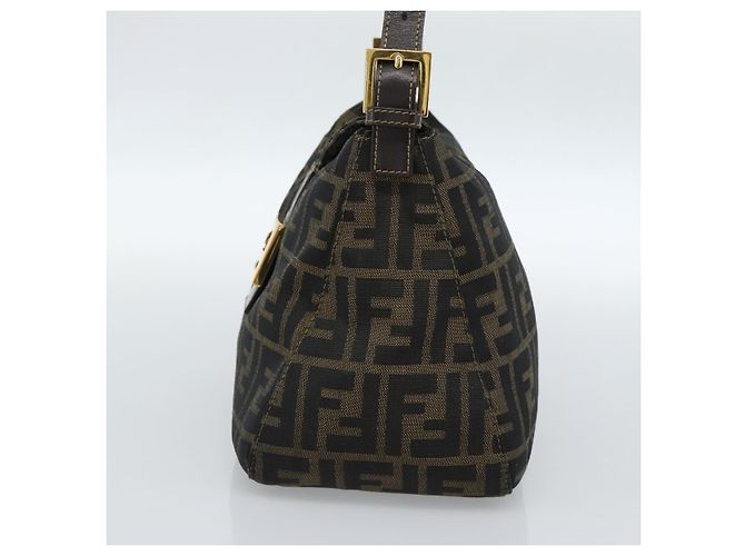 FENDI Zucca Canvas Mamma Baguette Shoulder Bag Black Brown Auth 183031V Marrone Nero - vista 5