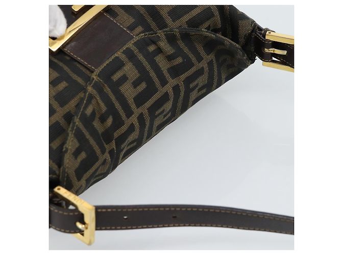 FENDI Zucca Canvas Mamma Baguette Shoulder Bag Black Brown Auth 183031V Marrone Nero - vista 6