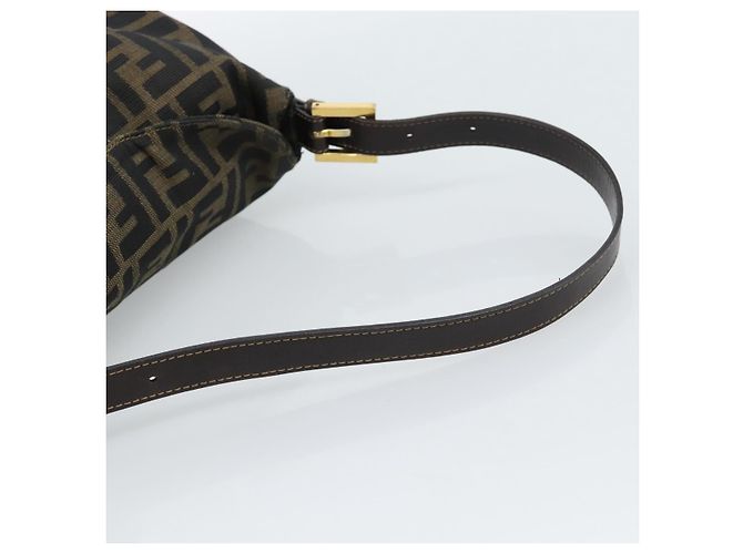 FENDI Zucca Canvas Mamma Baguette Shoulder Bag Black Brown Auth 183031V Marrone Nero - vista 7