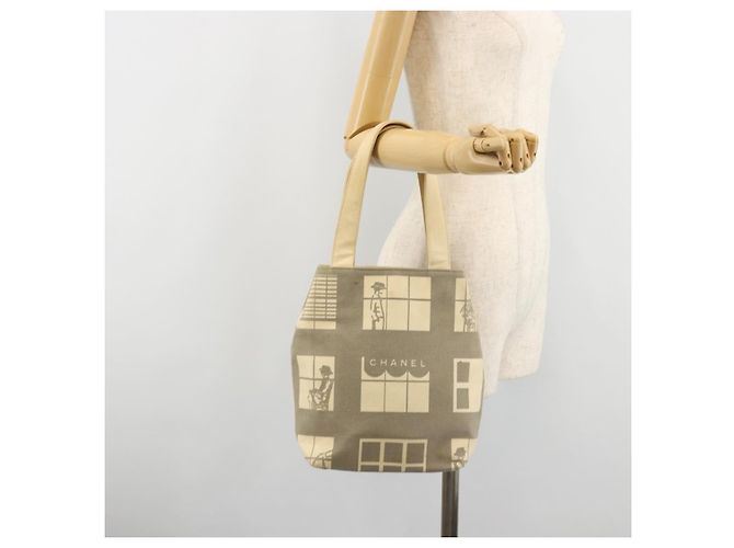 CHANEL Window line Tote Bag Canvas Beige Gold CC Auth 183024 Golden - Ansicht 20