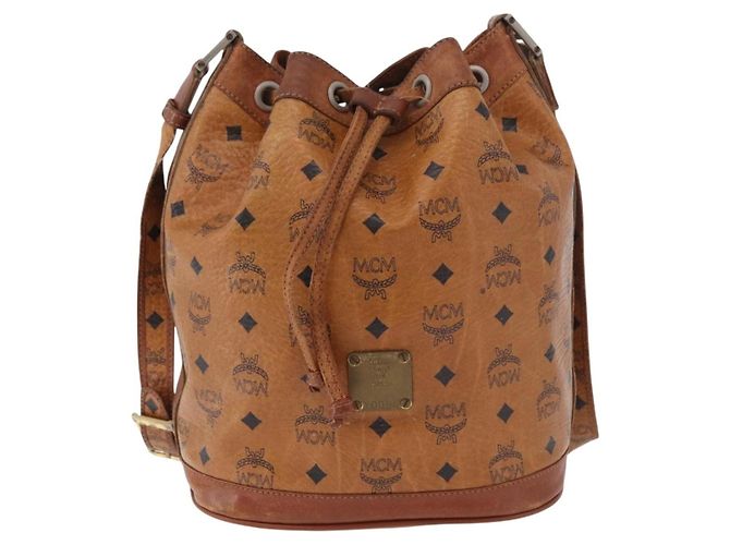 Borsa a Spalla MCM Vicetos Logogram PVC Pelle Marrone Oro Auth 183974 D'oro - vista 2