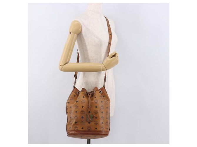 Borsa a Spalla MCM Vicetos Logogram PVC Pelle Marrone Oro Auth 183974 D'oro - vista 22