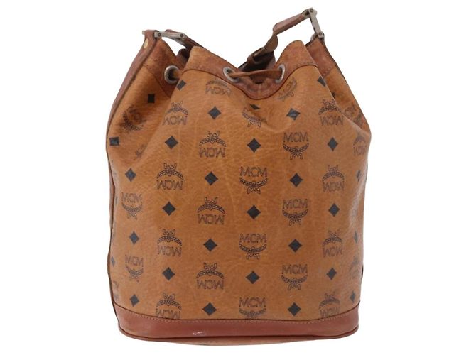 Borsa a Spalla MCM Vicetos Logogram PVC Pelle Marrone Oro Auth 183974 D'oro - vista 3
