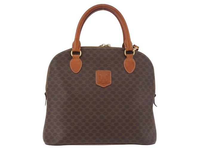 Céline Borsa CELINE Macadam Canvas PVC Pelle 2way Marrone Oro Auth 183047 D'oro - vista 2