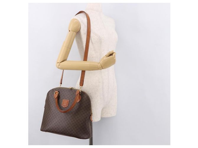 Céline Borsa CELINE Macadam Canvas PVC Pelle 2way Marrone Oro Auth 183047 D'oro - vista 25