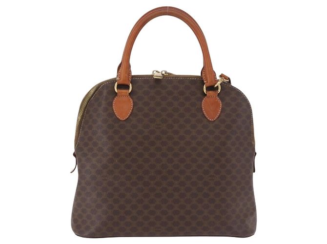 Céline Borsa CELINE Macadam Canvas PVC Pelle 2way Marrone Oro Auth 183047 D'oro - vista 3