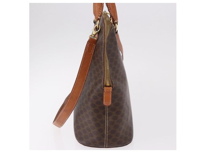 Céline Borsa CELINE Macadam Canvas PVC Pelle 2way Marrone Oro Auth 183047 D'oro - vista 4