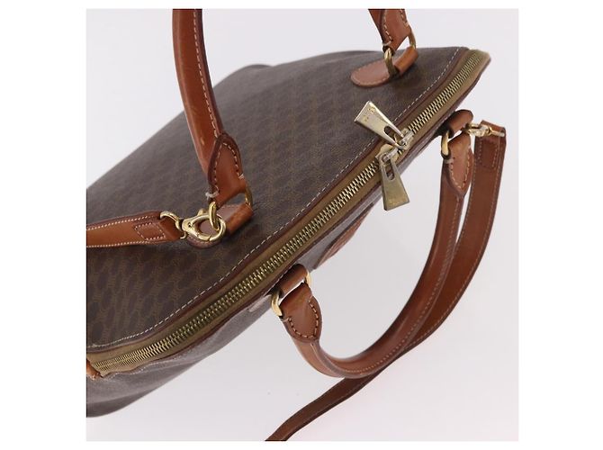 Céline Borsa CELINE Macadam Canvas PVC Pelle 2way Marrone Oro Auth 183047 D'oro - vista 6
