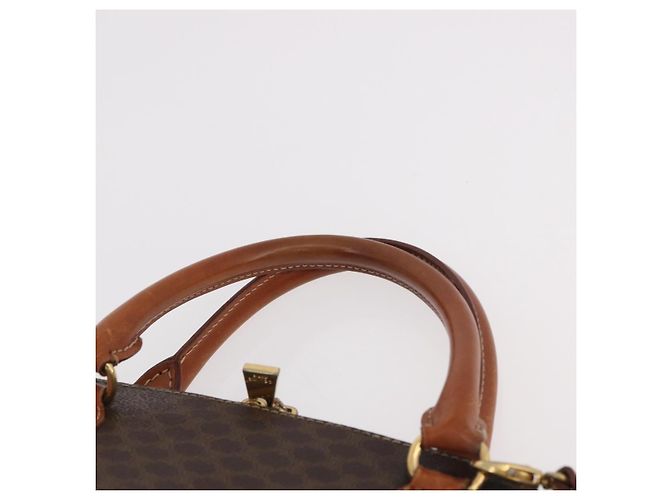 Céline Borsa CELINE Macadam Canvas PVC Pelle 2way Marrone Oro Auth 183047 D'oro - vista 8