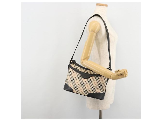 Borsa a Spalla BURBERRY Nova Check in Tela Beige Silver Auth 183677 Argento - vista 23