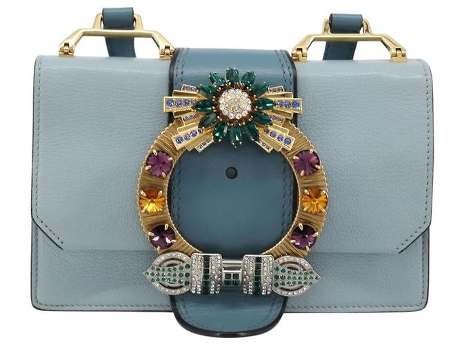 Borsa a Spalla Miu Miu in Pelle Azzurro Oro Auth 183635M D'oro Blu chiaro - vista 13