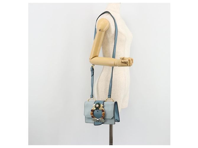 Borsa a Spalla Miu Miu in Pelle Azzurro Oro Auth 183635M D'oro Blu chiaro - vista 27