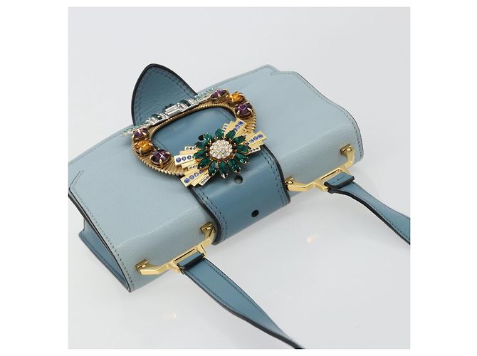 Borsa a Spalla Miu Miu in Pelle Azzurro Oro Auth 183635M D'oro Blu chiaro - vista 6