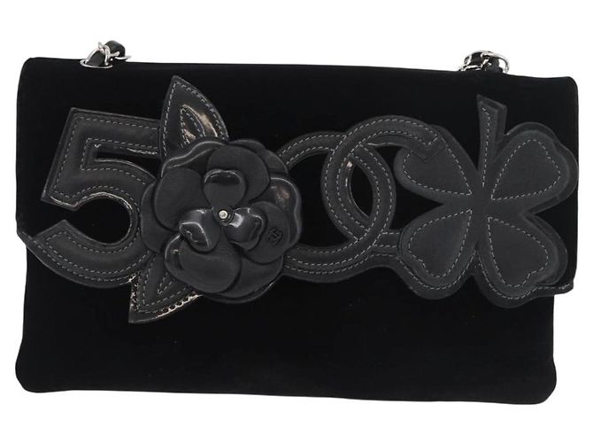 Borsa a Spalla CHANEL Chain Camelia Velluto Nero Argento CC Autentica 181910V - vista 2