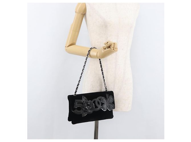 Borsa a Spalla CHANEL Chain Camelia Velluto Nero Argento CC Autentica 181910V - vista 29