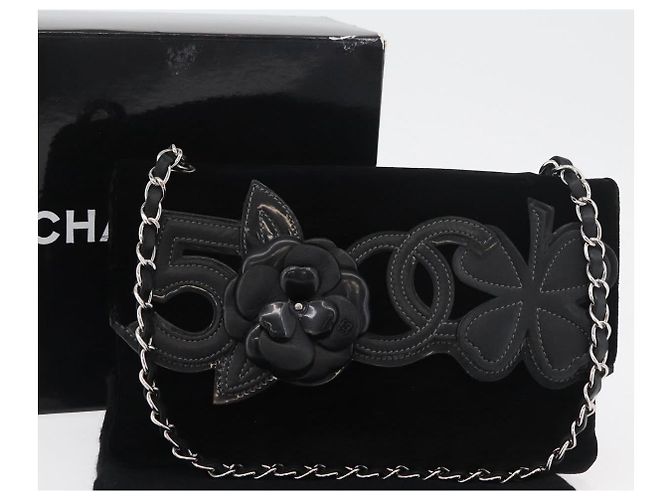 Borsa a Spalla CHANEL Chain Camelia Velluto Nero Argento CC Autentica 181910V - vista 30
