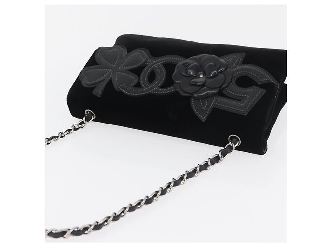 Borsa a Spalla CHANEL Chain Camelia Velluto Nero Argento CC Autentica 181910V - vista 6