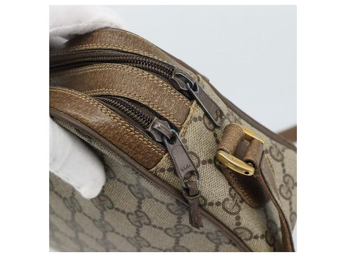 Bolsa GUCCI GG Supreme Web Sherry Line em PVC Bege Ouro 904 02 049 Auth 184454 Dourado - vista 14