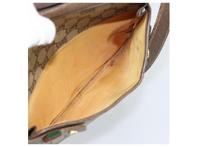 Bolsa GUCCI GG Supreme Web Sherry Line em PVC Bege Ouro 904 02 049 Auth 184454 Dourado - vista 22