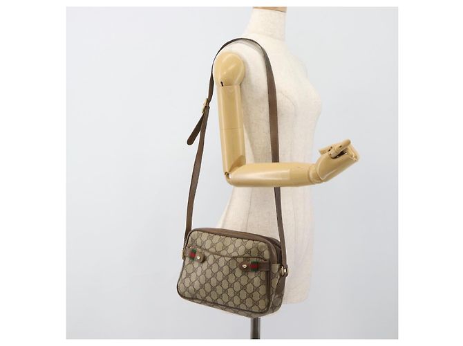 Bolsa GUCCI GG Supreme Web Sherry Line em PVC Bege Ouro 904 02 049 Auth 184454 Dourado - vista 24