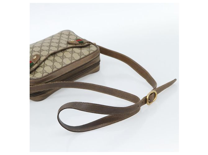 Bolsa GUCCI GG Supreme Web Sherry Line em PVC Bege Ouro 904 02 049 Auth 184454 Dourado - vista 7
