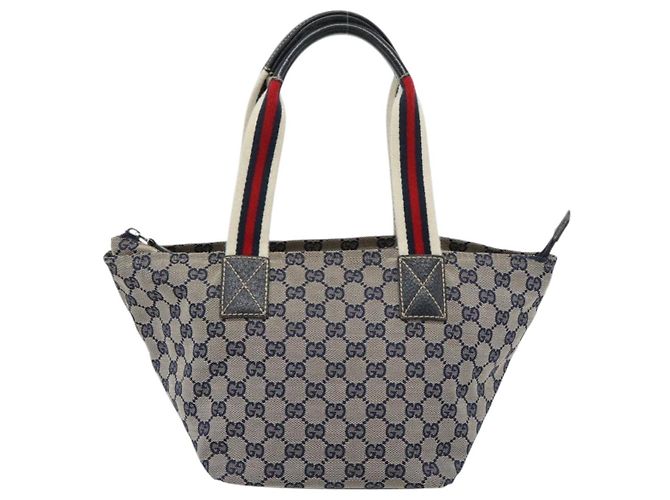 Borsa GUCCI GG Canvas Sherry Line Navy Silver 131228 Auth ka4590 Argento Blu navy - vista 3