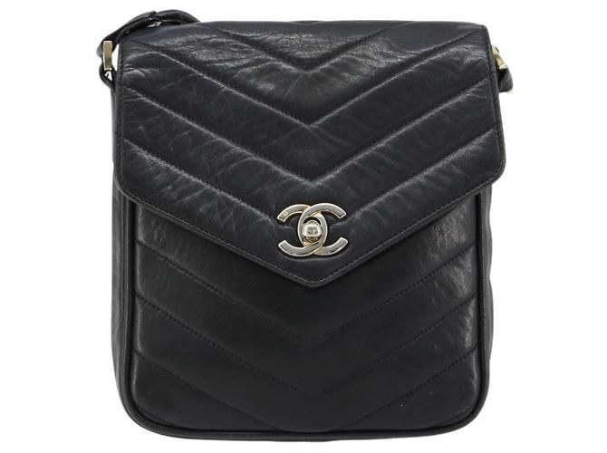 Borsa a tracolla CHANEL V Stitch in pelle di agnello blu navy e oro CC autentica bs35440 D'oro - vista 2