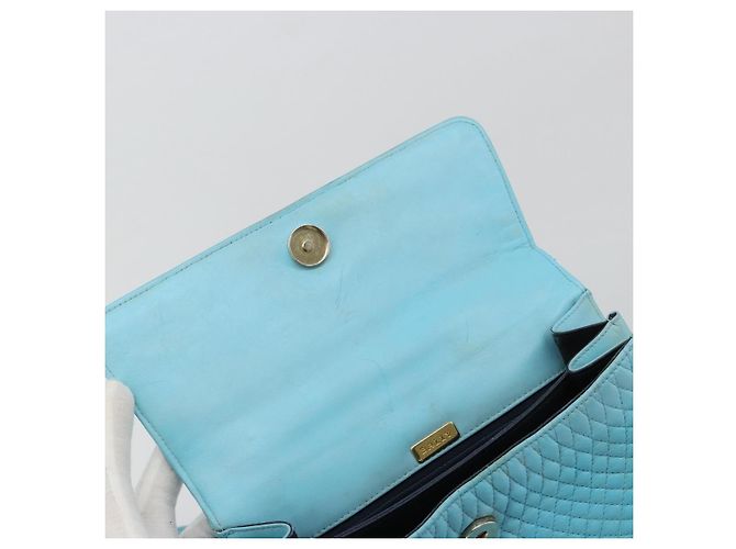 Bolsa BALLY de couro 2way Azul claro Ouro Auth bs35393 Dourado - vista 16
