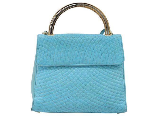 Bolsa BALLY de couro 2way Azul claro Ouro Auth bs35393 Dourado - vista 2