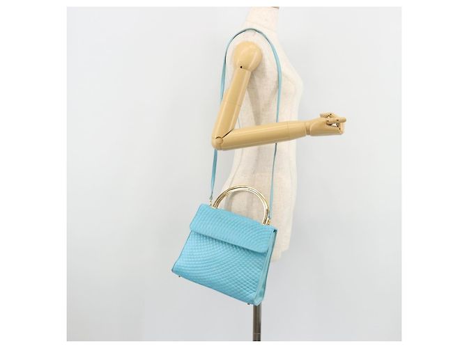 Bolsa BALLY de couro 2way Azul claro Ouro Auth bs35393 Dourado - vista 25
