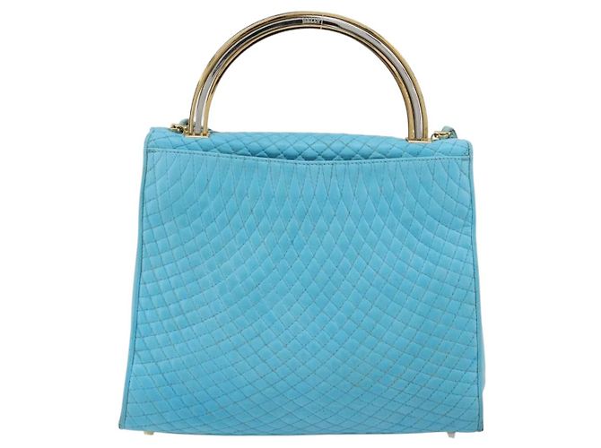 Bolsa BALLY de couro 2way Azul claro Ouro Auth bs35393 Dourado - vista 3