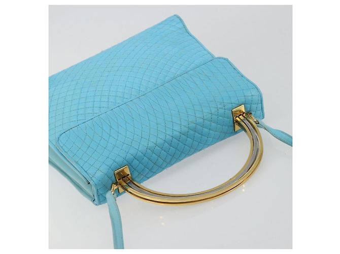Bolsa BALLY de couro 2way Azul claro Ouro Auth bs35393 Dourado - vista 6