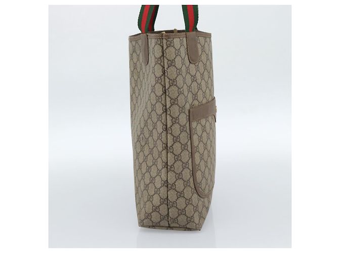 Borsa Tote GUCCI GG Supreme Web Sherry Line PVC Beige Oro 002.58.6487 Auth 183720 D'oro - vista 4