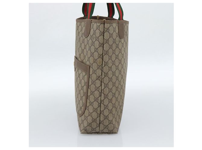 Borsa Tote GUCCI GG Supreme Web Sherry Line PVC Beige Oro 002.58.6487 Auth 183720 D'oro - vista 5